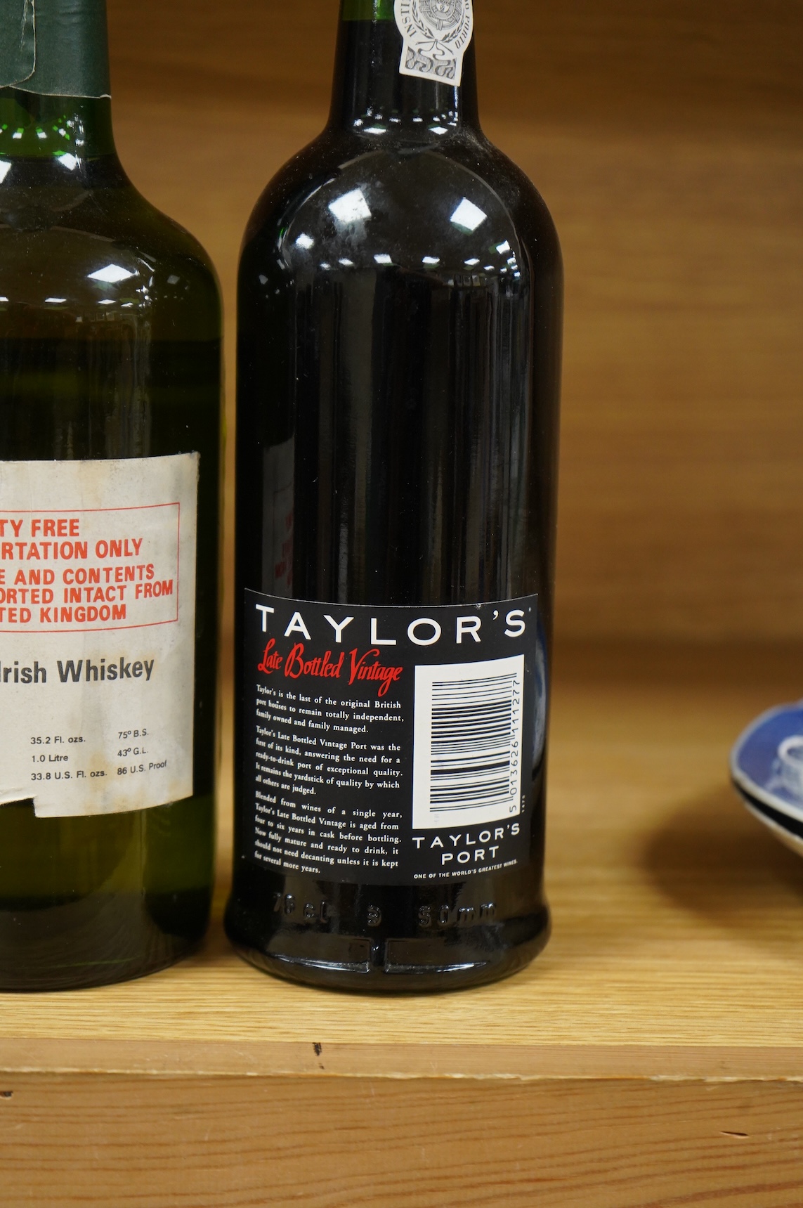 A bottle of Jameson whisky and a bottle of Taylor’s 1989 port